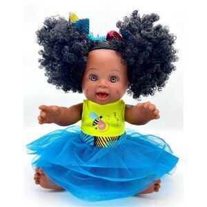 Open Box - Orijin Bees -  Sugar Puff 12" Baby Bee Doll Black Hai Blue